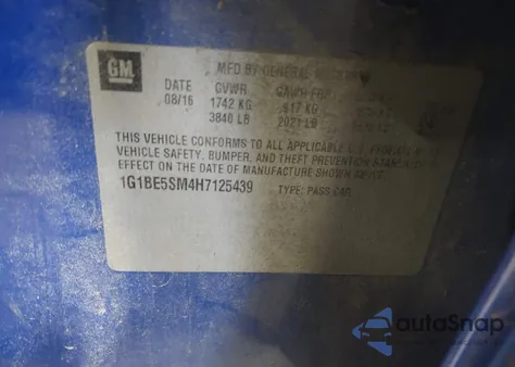 2017 Chevrolet Cruze Lt Auto z USA, uszkodzony, nr VIN 1G1BE5SM4H7125439